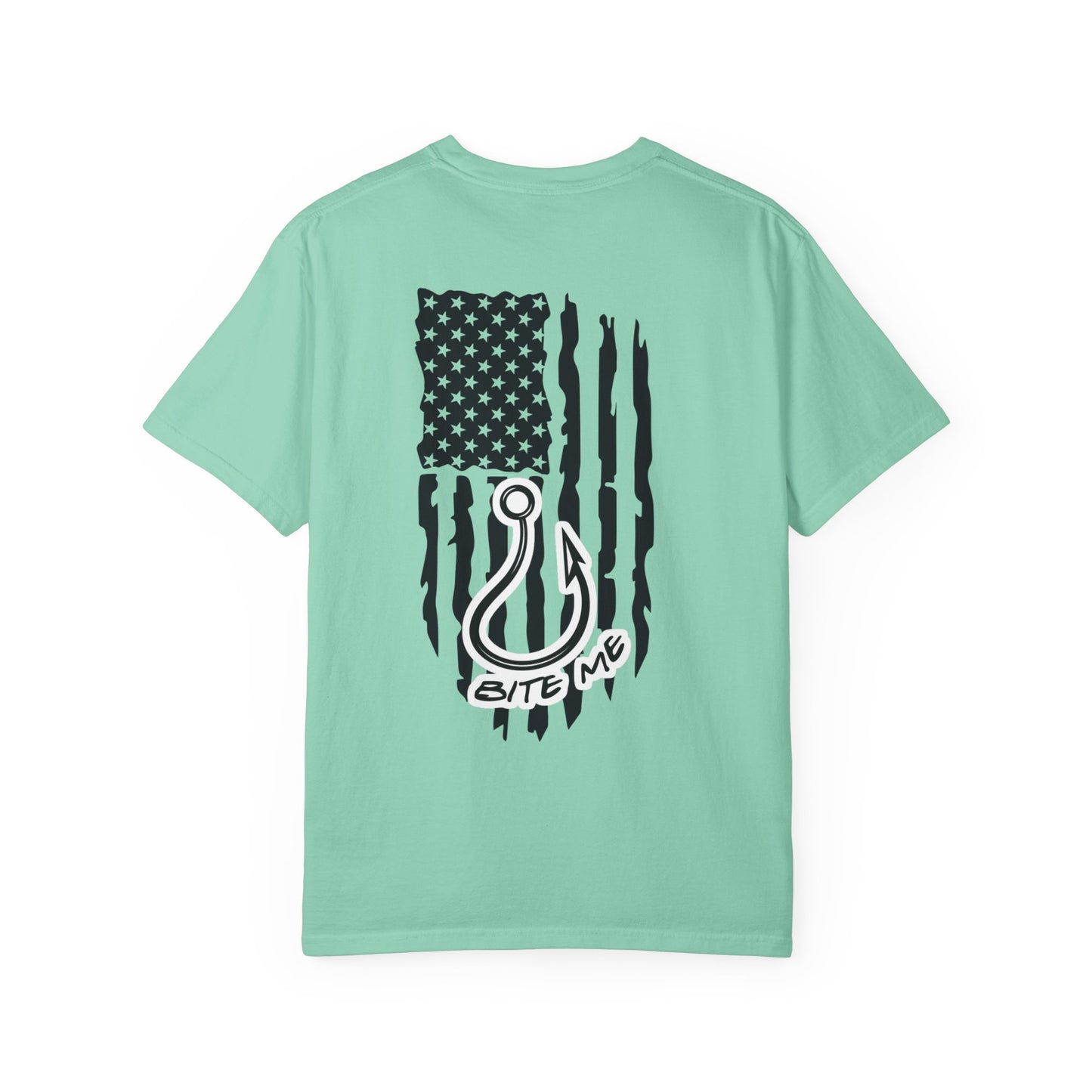 Fishing Hook Flag T-Shirt — "Bite Me" Back Graphic