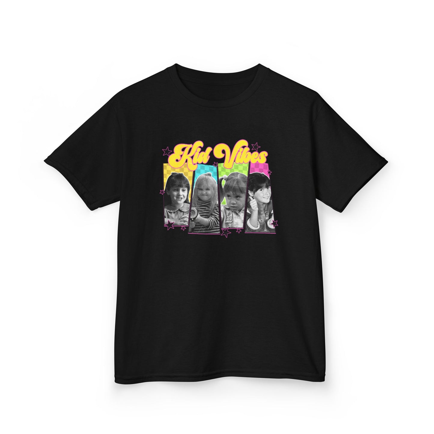 Girls Tee — Retro Rainbow ‘High Vibes’ Photo Collage