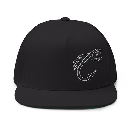 Embroidered Fish Hook Flat Bill Cap – Fishing Logo Snapback Hat