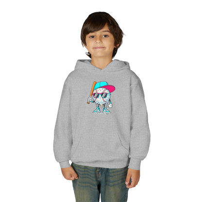 Youth Double Sided Baseball Hoodie — Colorful Dripping Ball & Cool Batter Graphic