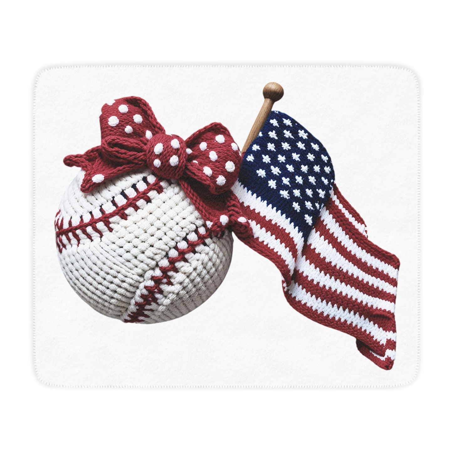 Patriotic Baseball Sherpa Blanket — American Flag & Bow Knit Design