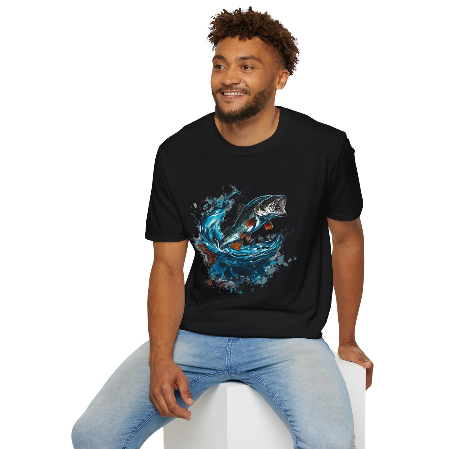 Bass Fishing T‑Shirt - Leaping Bass Water Splash Graphic Tee