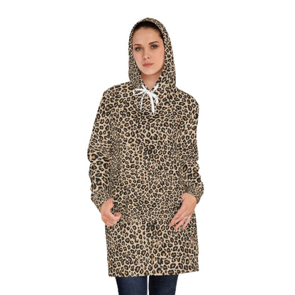 Leopard Print Hoodie Dress — Women's Cozy AOP Hooded Sweatshirt Dress