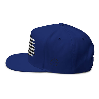 American Flag Flat Bill Cap — Distressed Embroidered USA Snapback