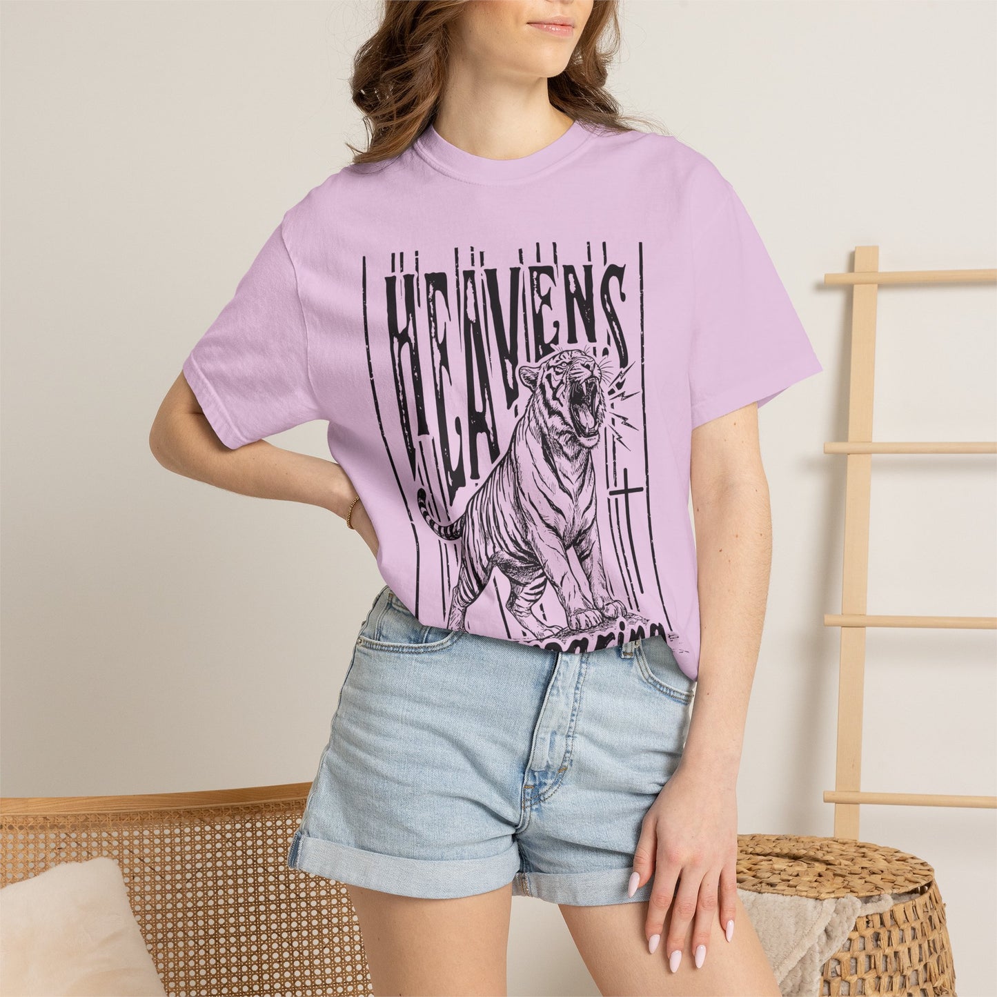 Heaven's Are Roaring Tiger Tee- Pink Writing