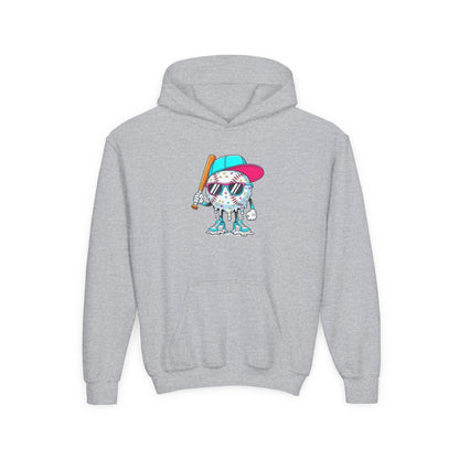 Youth Double Sided Baseball Hoodie — Colorful Dripping Ball & Cool Batter Graphic