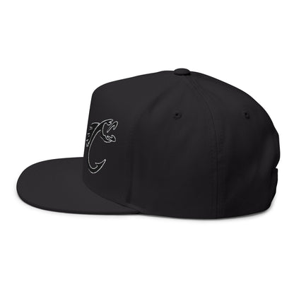 Embroidered Fish Hook Flat Bill Cap – Fishing Logo Snapback Hat
