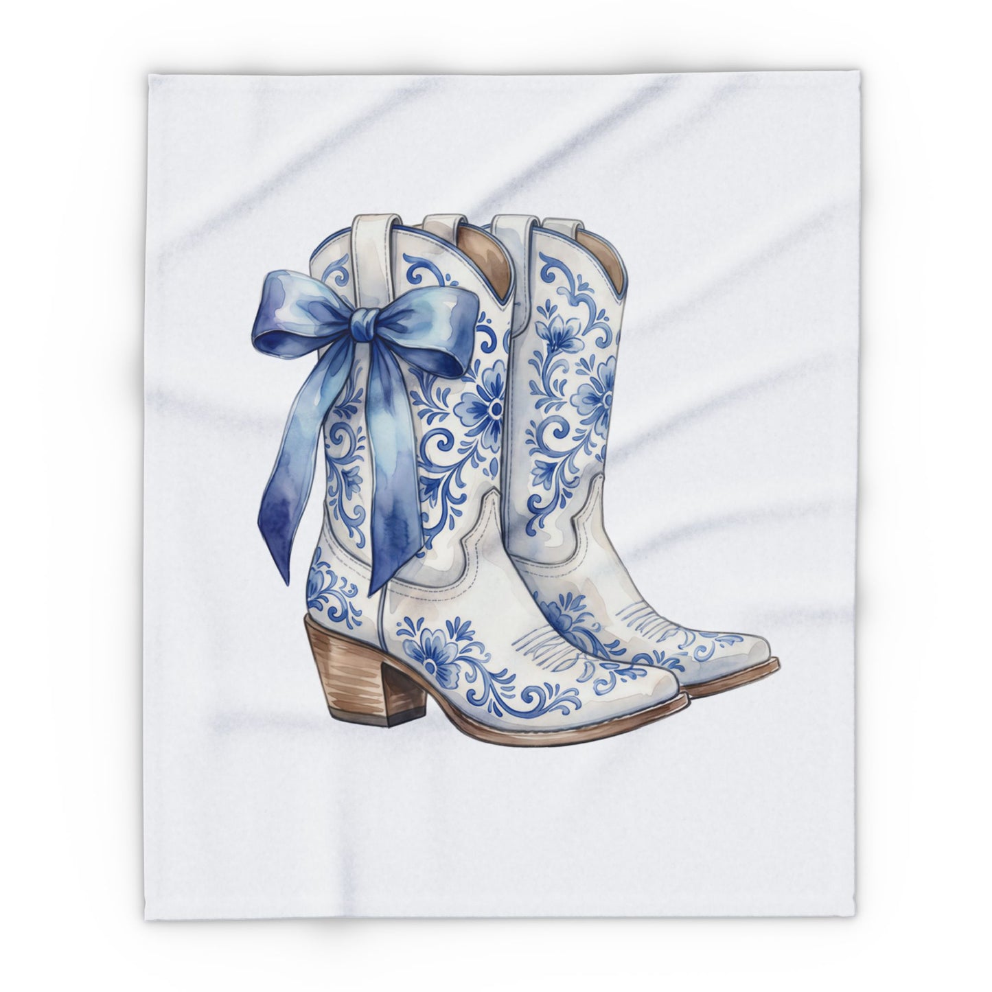 Blue Floral Cowboy Boots Fleece Blanket