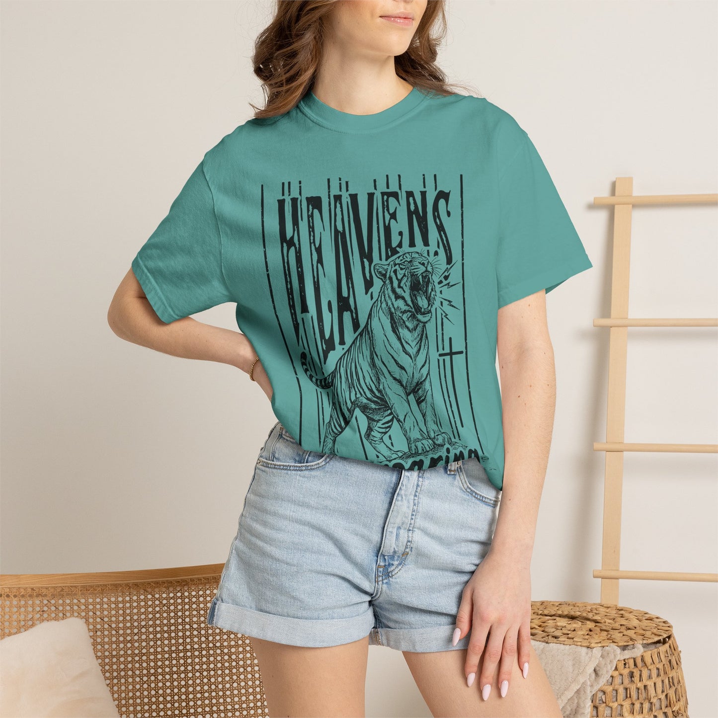 Heaven's Are Roaring Tiger Tee- Pink Writing