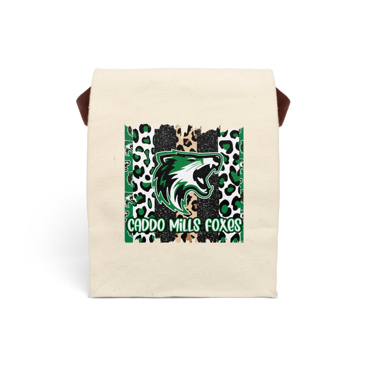 Caddo Mills Foxes Leopard Print Canvas Lunch Bag with Strap