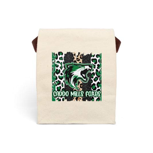 Caddo Mills Foxes Leopard Print Canvas Lunch Bag with Strap