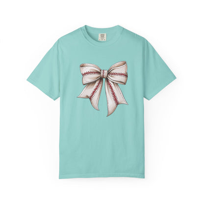 Baseball Stitch Bow T-Shirt — Cute Sports Ribbon Graphic Tee