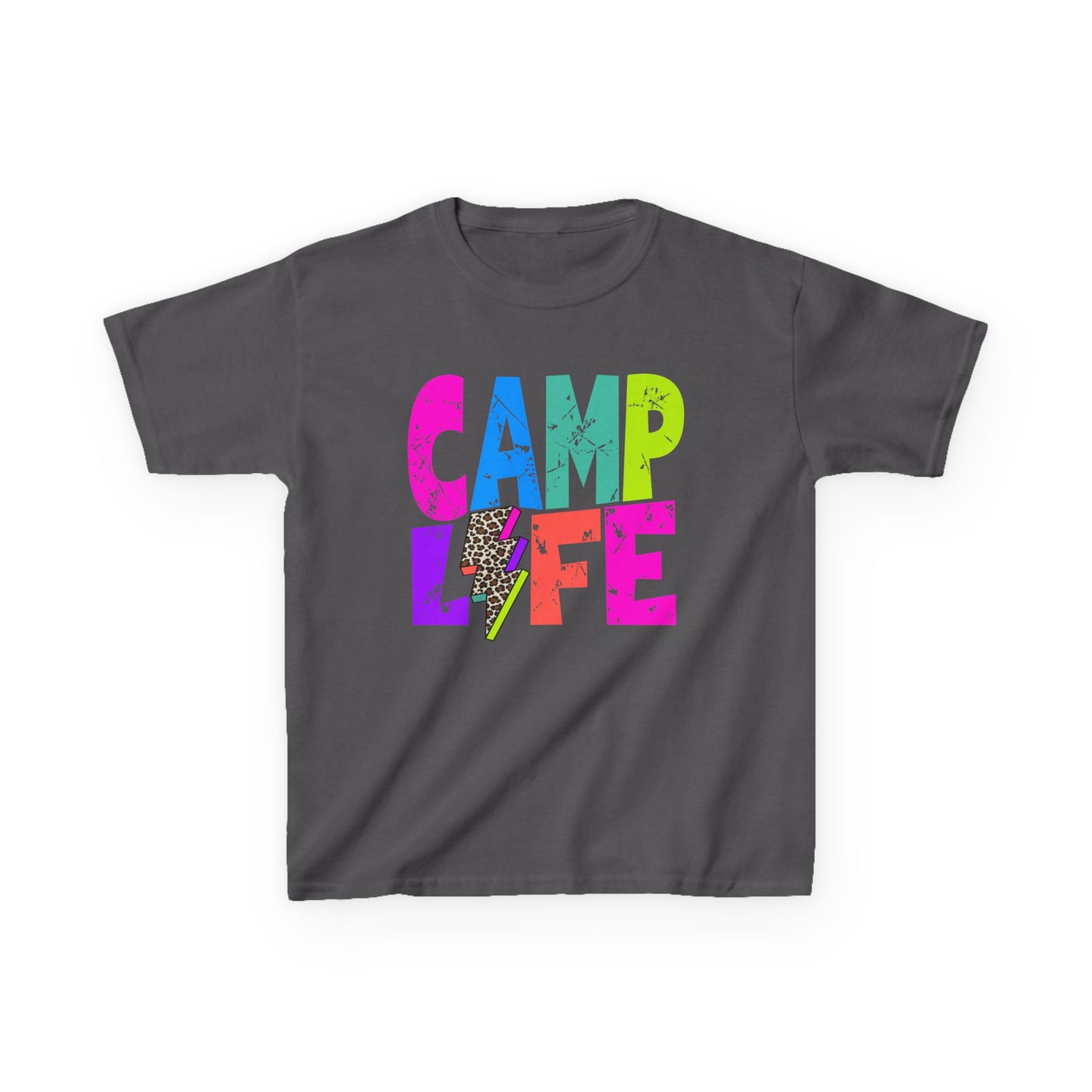 Kids T-Shirt "CAMP LIFE" Bright Rainbow Lightning Camp Tee