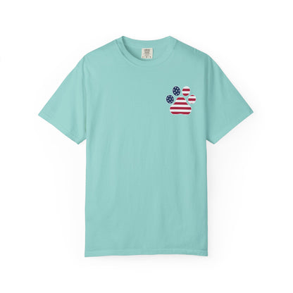 Patriotic Messy Bun T-Shirt — American Flag Bandana & Sunglasses