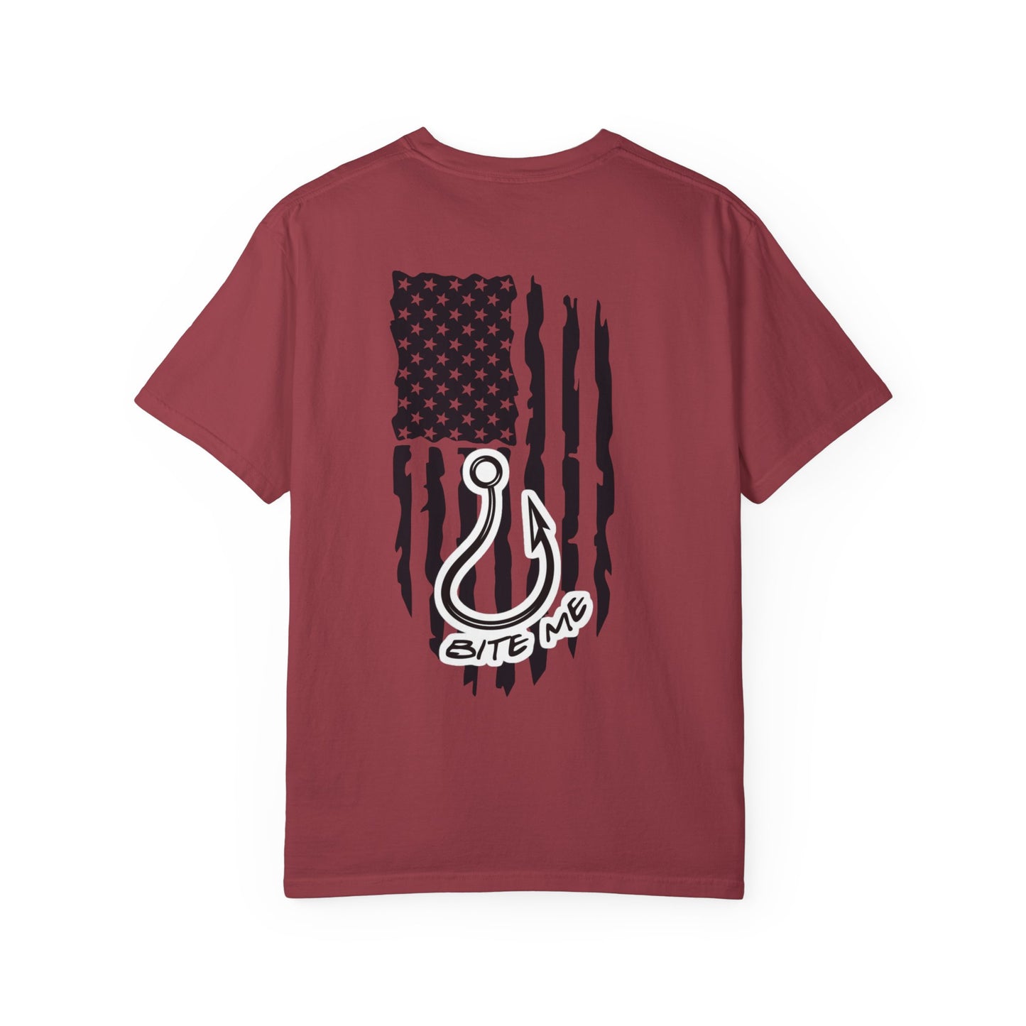 Fishing Hook Flag T-Shirt — "Bite Me" Back Graphic