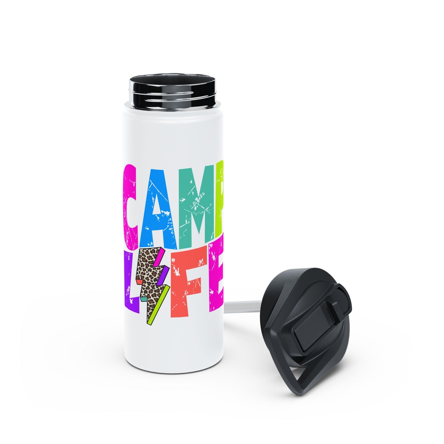 Camp Life Neon Stainless Steel Water Bottle - BLACK
