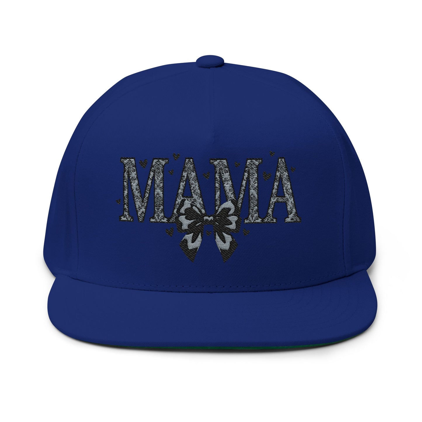 Mama Embroidered Flat Bill Cap — Floral Bow Mom Trucker Hat