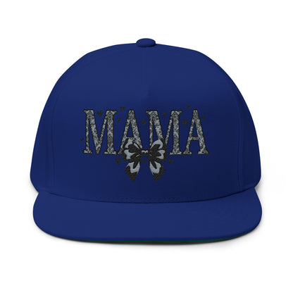 Mama Embroidered Flat Bill Cap — Floral Bow Mom Trucker Hat
