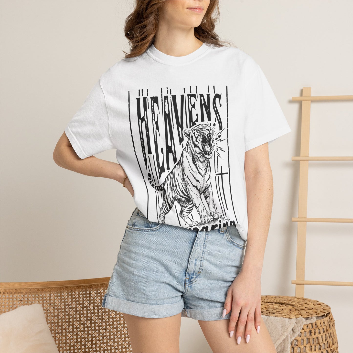 Heaven's Are Roaring Tiger Tee- Pink Writing