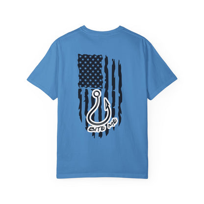 Fishing Hook Flag T-Shirt — "Bite Me" Back Graphic