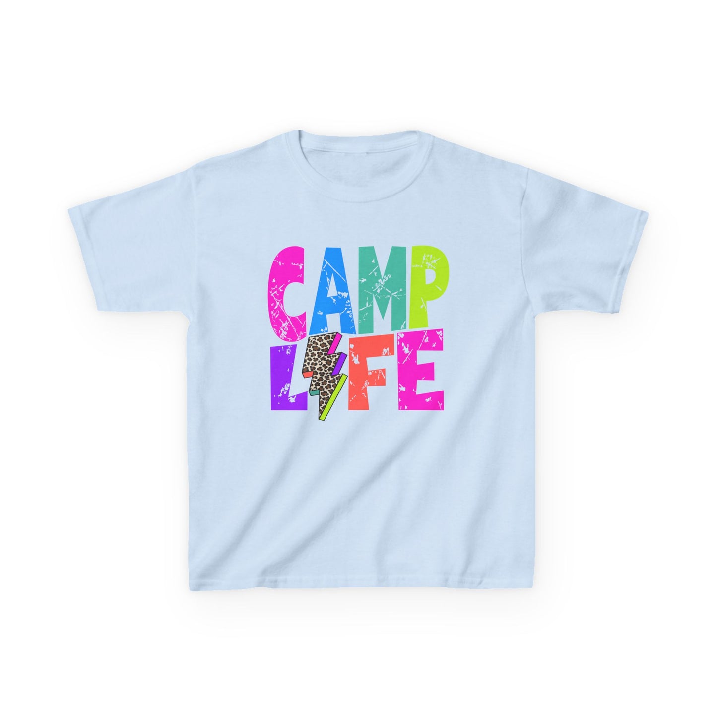 Kids T-Shirt "CAMP LIFE" Bright Rainbow Lightning Camp Tee