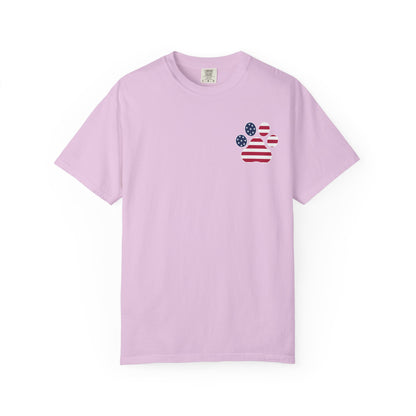 Patriotic Messy Bun T-Shirt — American Flag Bandana & Sunglasses