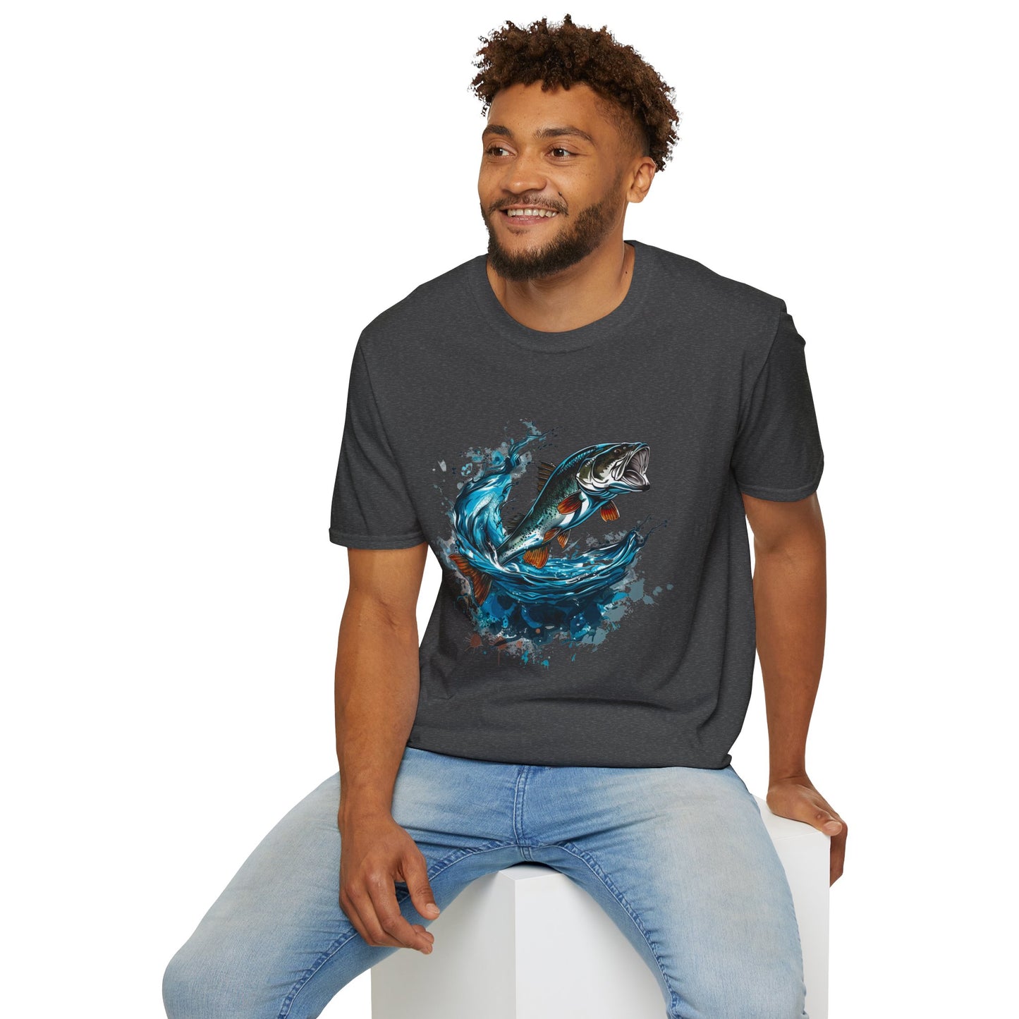 Bass Fishing T‑Shirt - Leaping Bass Water Splash Graphic Tee