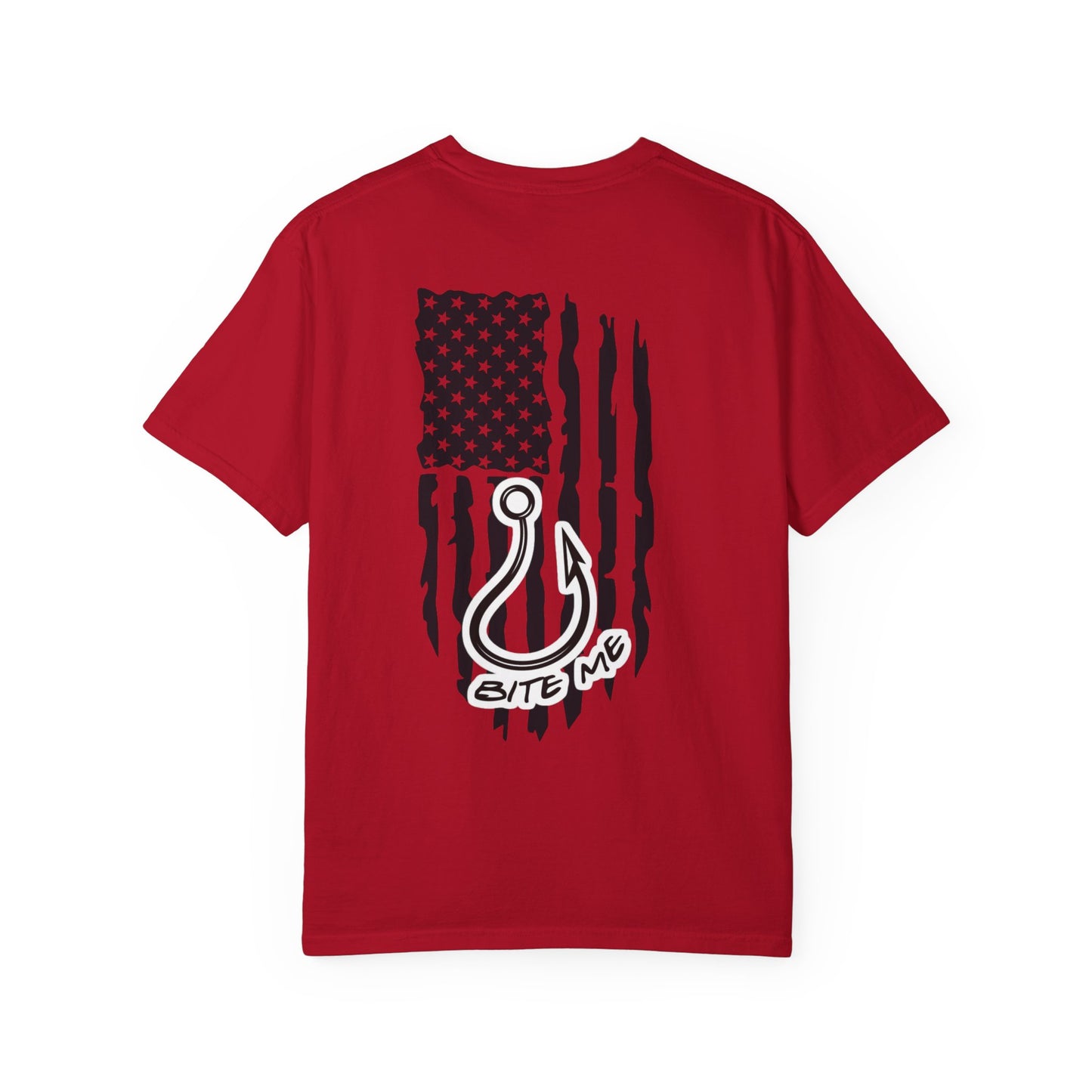Fishing Hook Flag T-Shirt — "Bite Me" Back Graphic